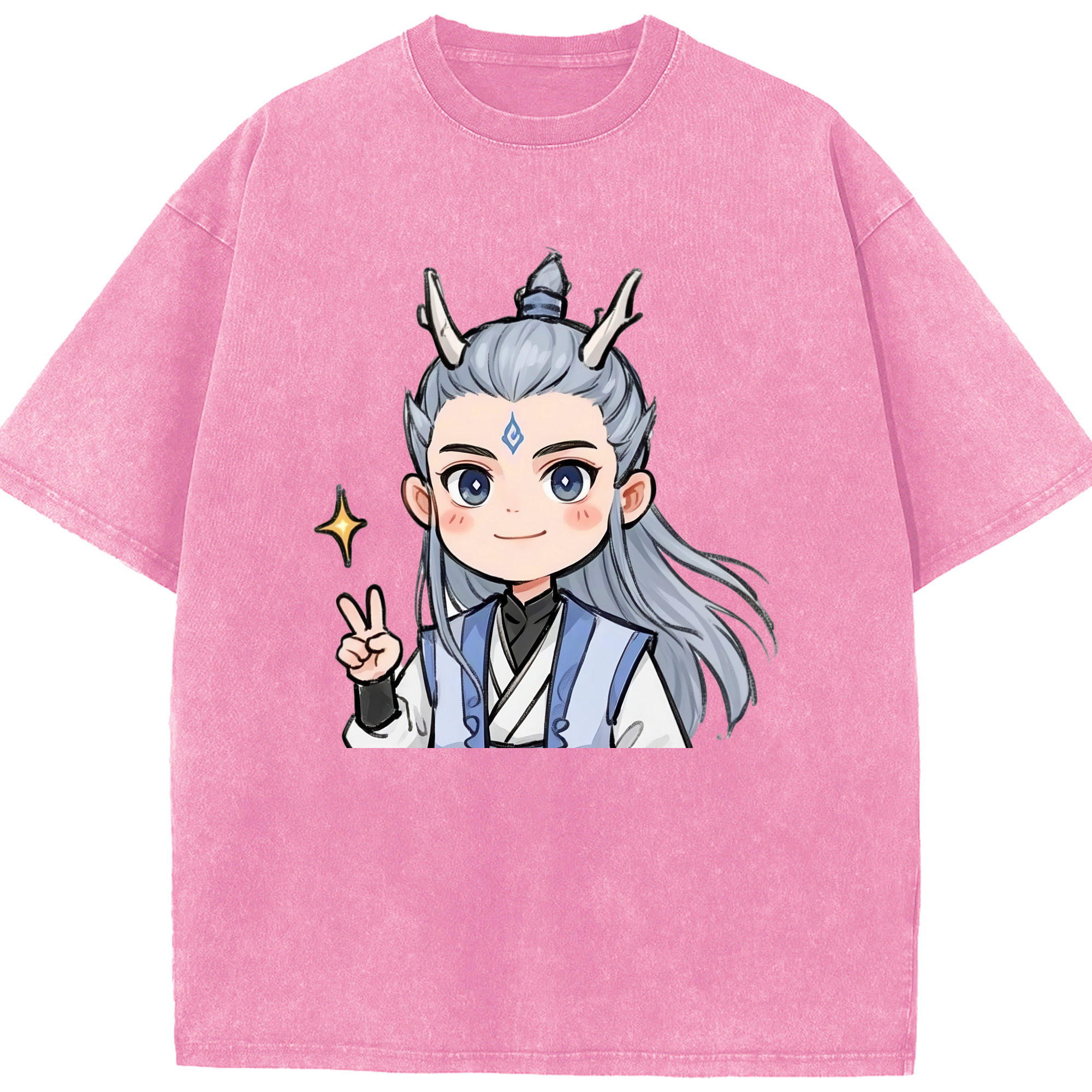 （画像用） Ne Zha 2 ナタ 魔童の大暴れ 綿100% ヴィンテージ風 半袖Tシャツ（フロントプリント）